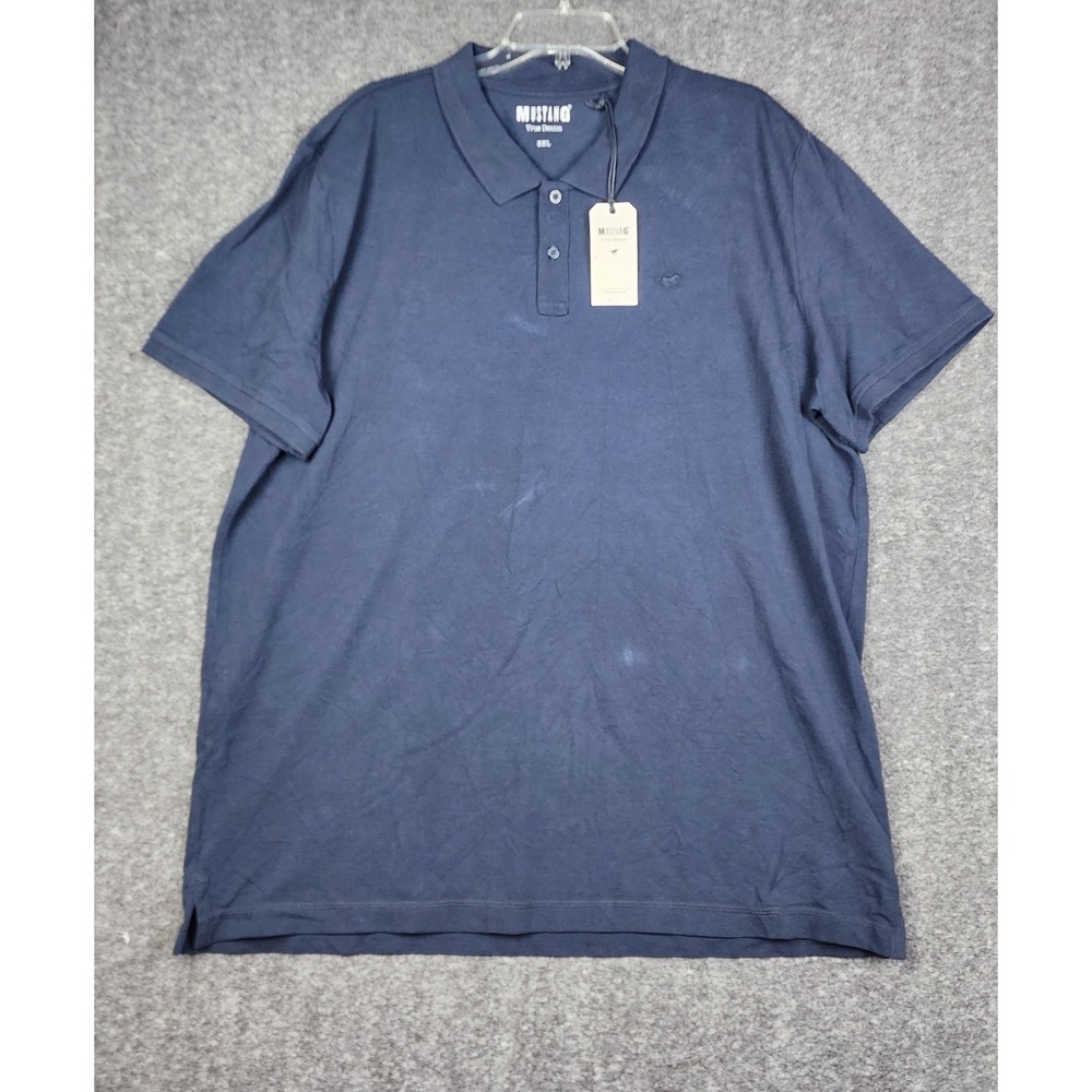 Mustang True Denim Polo Shirt‎ Men 3XL Navy Blue Pique Embroidered Logo 1008810